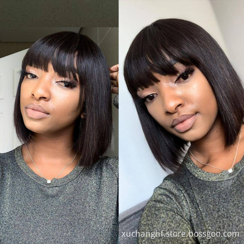 Wholesale Straight Bob Wig Brazilian Remy Hair Human Hair Wigs For Women Ombre Color Full Machine Made Wig With Bang